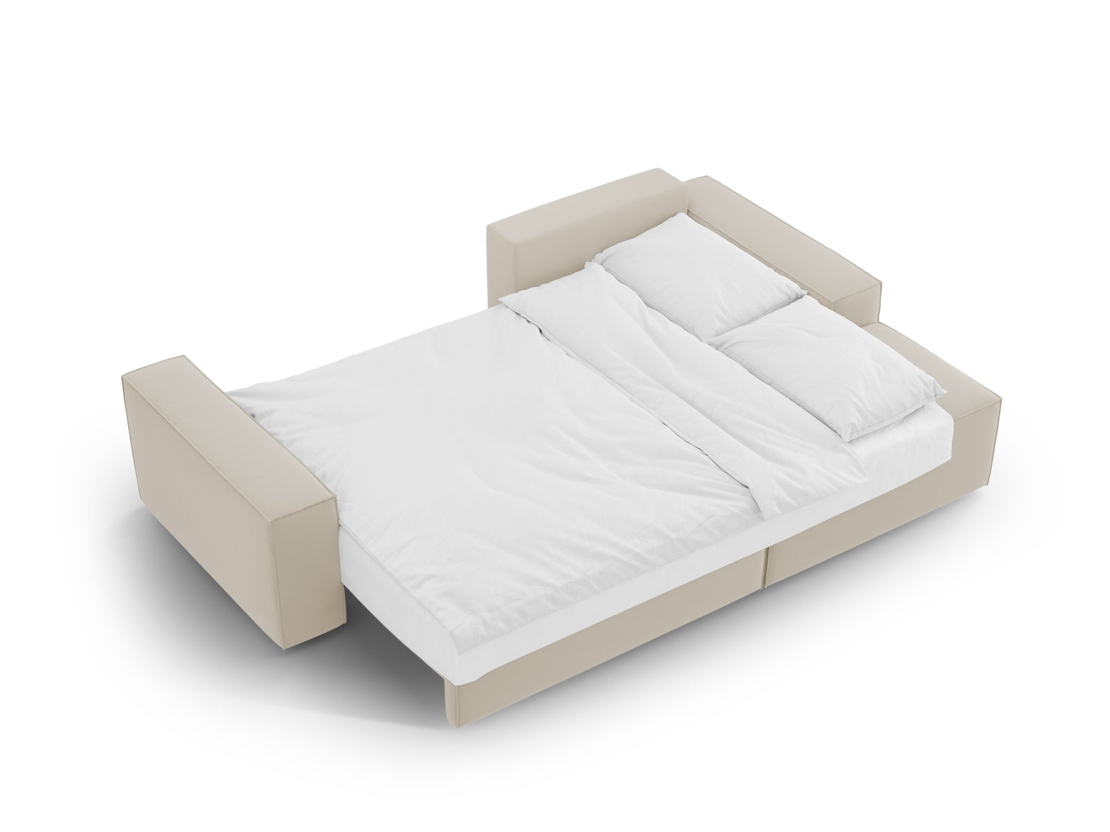 Modernes Jodie Velour Ecksofa in edlem Dunkelbeige, perfekt für entspannte Stunden. Ausgestattet mit Schlaffunktion und praktischem Stauraum.