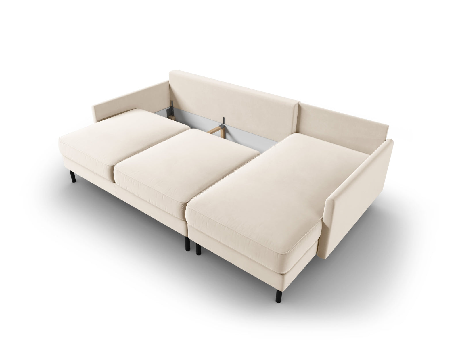 Elegantes, hellbeiges Velour-Ecksofa von Micadoni, rechtsseitig, ideal für 5 Personen, mit komfortabler Schlaffunktion und integriertem Stauraum.