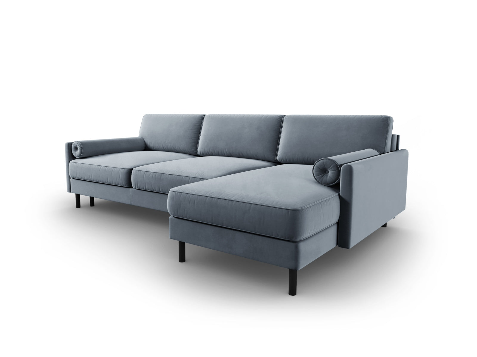 Elegantes, hellblaues 5-Sitzer Ecksofa von Micadoni, rechtsseitig, mit praktischer Schlaffunktion und Stauraum für zusätzlichen Komfort.