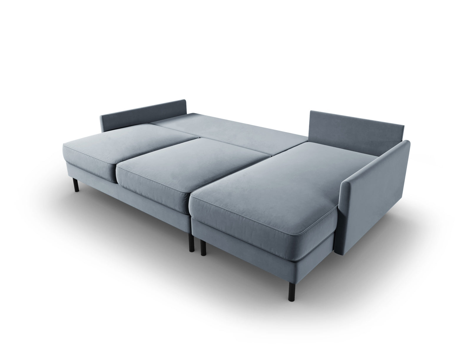 Stylisches, hellblaues Ecksofa von Scott, 5-Sitzer mit Schlaffunktion und Stauraum, ideal für moderne Wohnräume.
