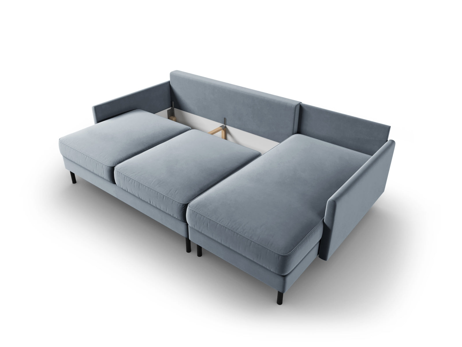Elegantes, hellblaues 5-Sitzer Ecksofa von Scott mit praktischer Schlaffunktion und integriertem Stauraum, perfekt für stilvolle Wohnzimmer.