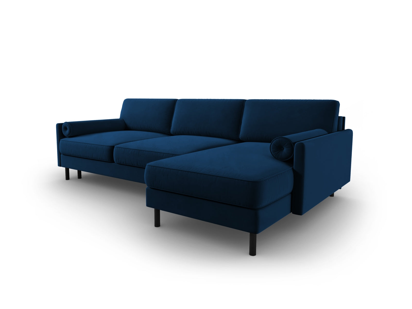 Elegantes, rechteckiges Ecksofa in Royal Blue, 5-Sitzer mit Veloursbezug, ideal für Schlafgelegenheit und Stauraum.