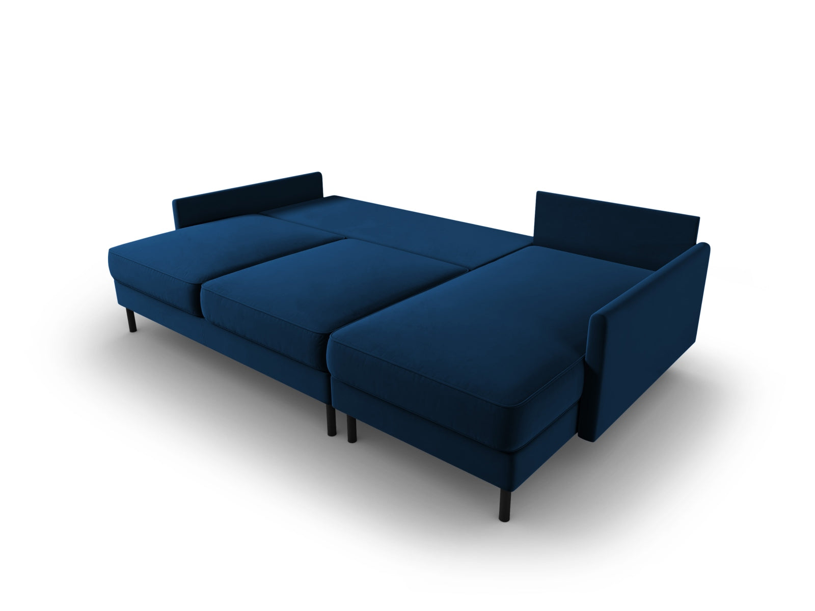 Stylisches Ecksofa in Royal Blue mit Schlaffunktion und praktischem Stauraum, perfekt für gemütliche Abende und Übernachtungsgäste.