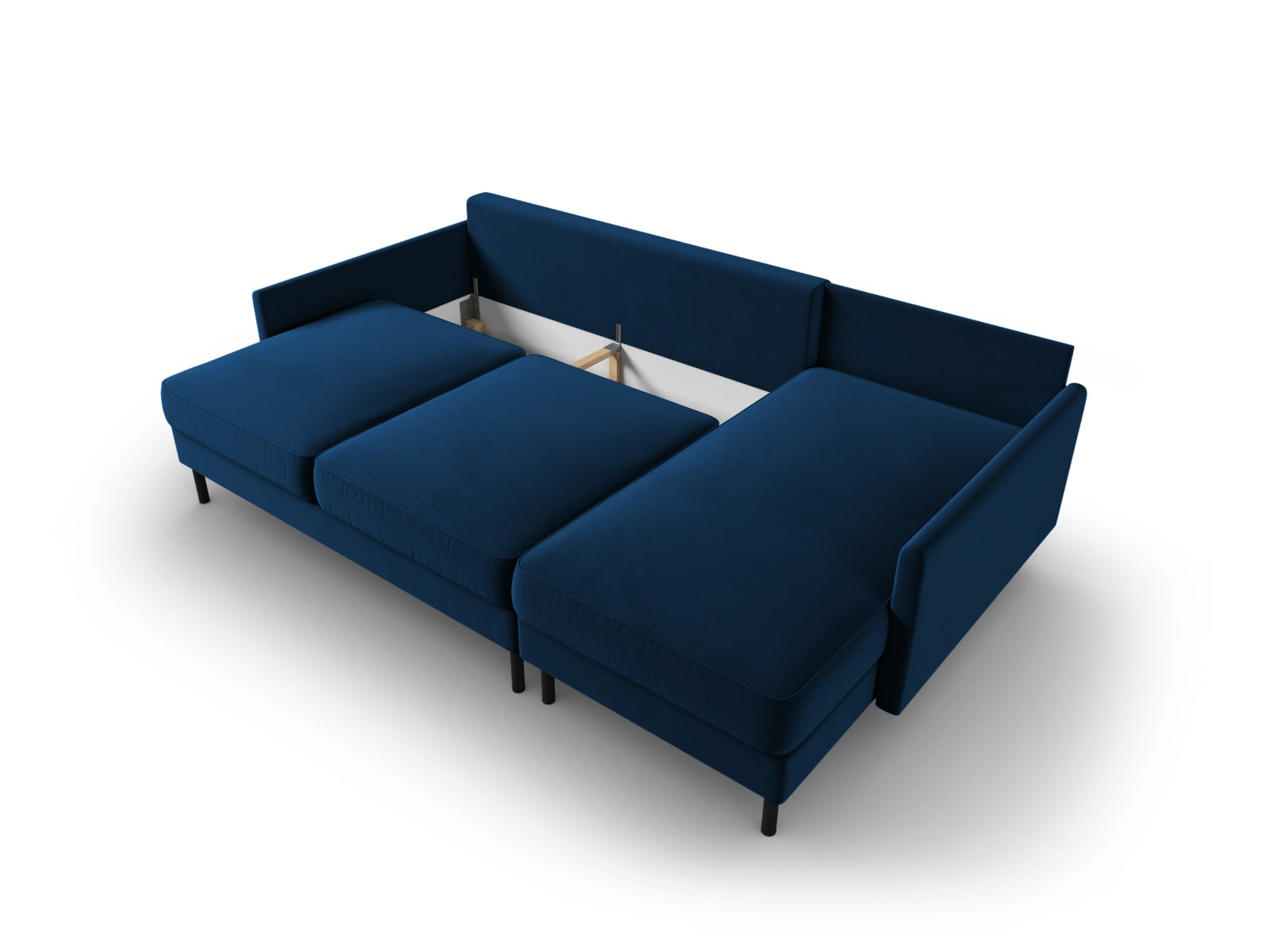 Elegantes 5-Sitzer Ecksofa in Royal Blue, ausgestattet mit Schlaffunktion und Stauraum, ideal für entspannte Abende und Gästeübernachtungen.