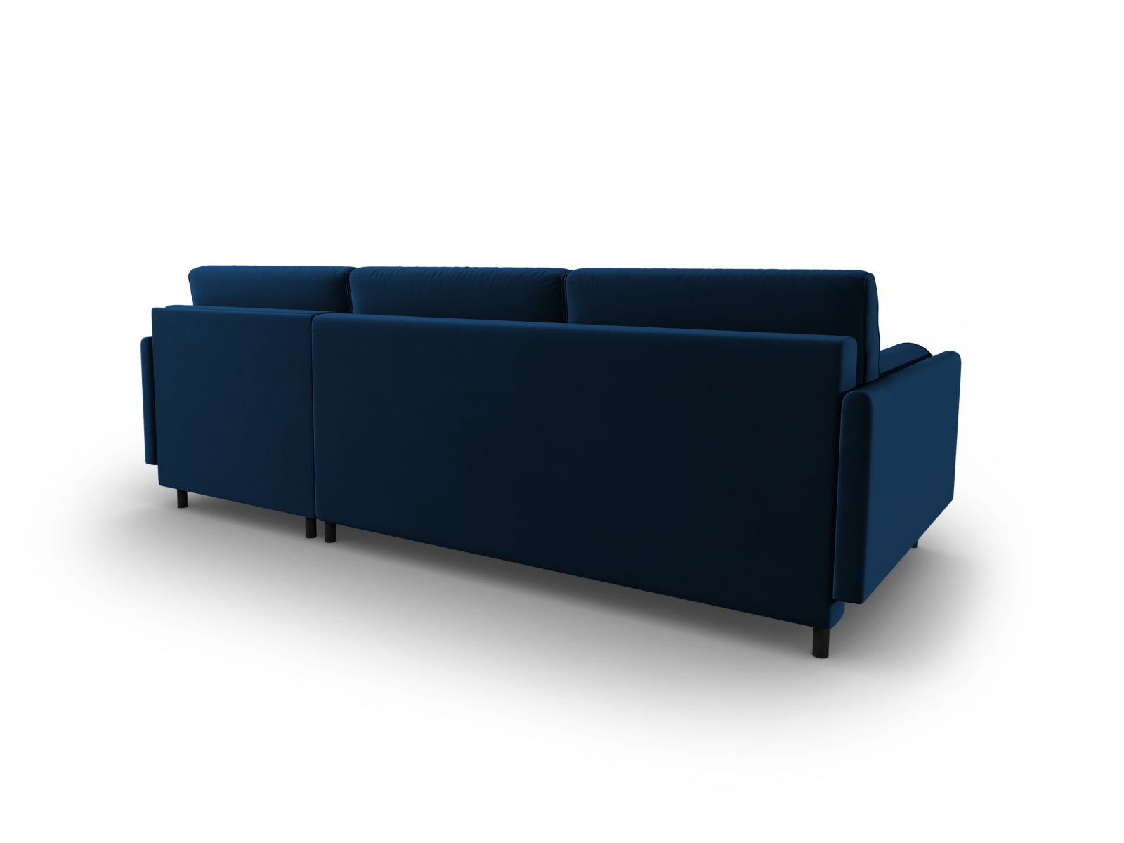 Stylisches Scott Velour Ecksofa in Royal Blue, 5-Sitzer mit praktischer Schlaffunktion und integriertem Stauraum für zusätzlichen Komfort.