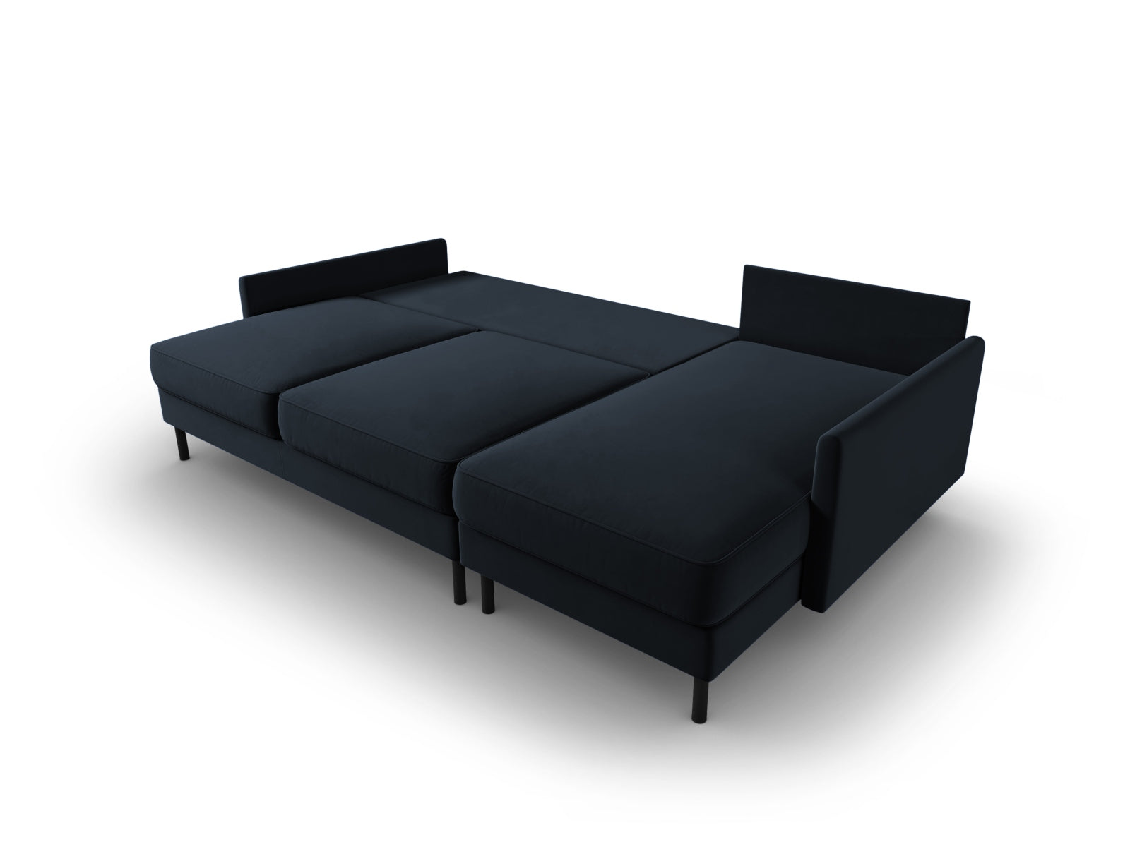 Stylisches, dunkelblaues Velours Ecksofa von Micadoni, 5-Sitzer mit Schlaffunktion und integriertem Stauraum für optimale Raumnutzung.