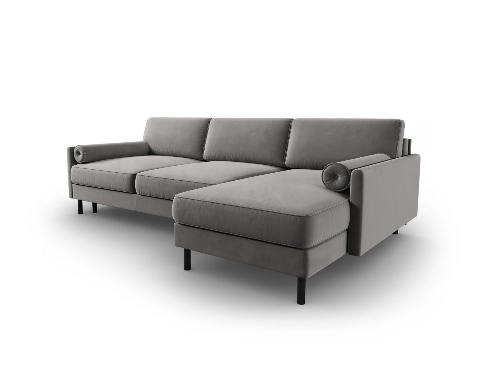 Elegantes Scott Velour Ecksofa in dezentem Grau, ideal für fünf Personen, mit cleverer Schlaffunktion und integriertem Stauraum.