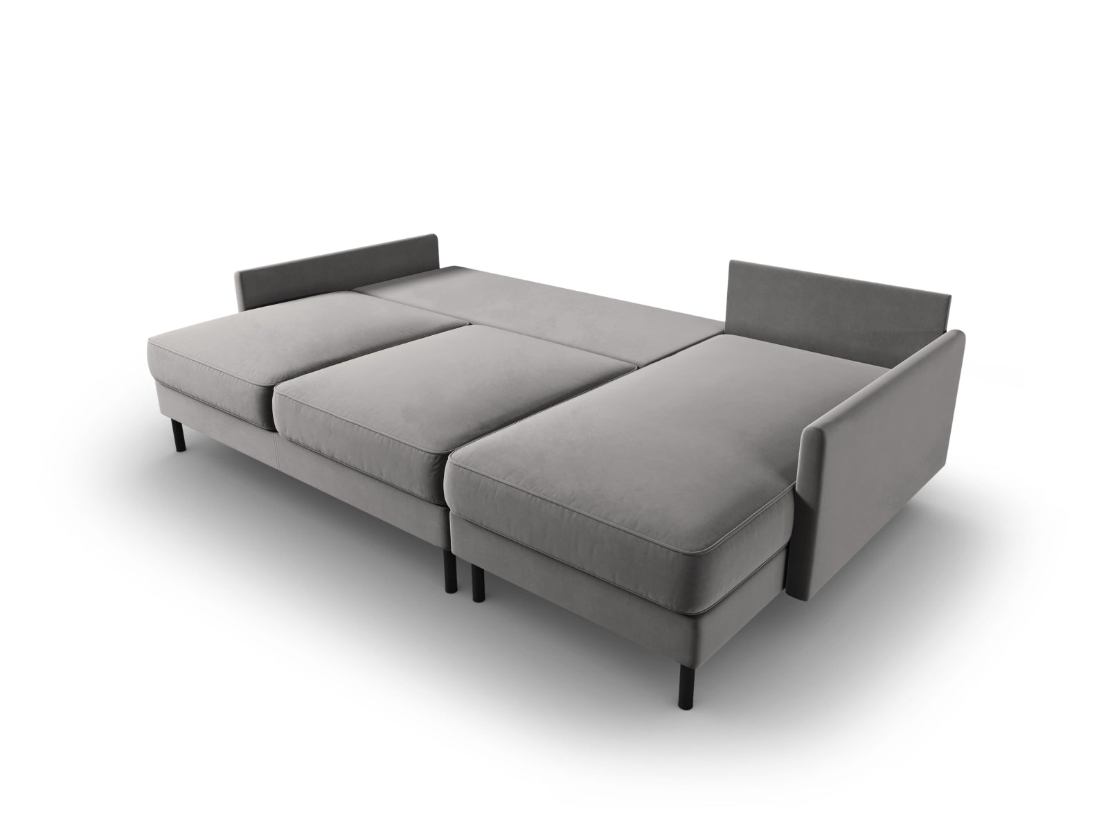Stylisches Scott Velour Ecksofa in sanftem Grau, perfekt für 5 Personen, bietet praktische Schlaffunktion und Stauraum für zusätzlichen Komfort.
