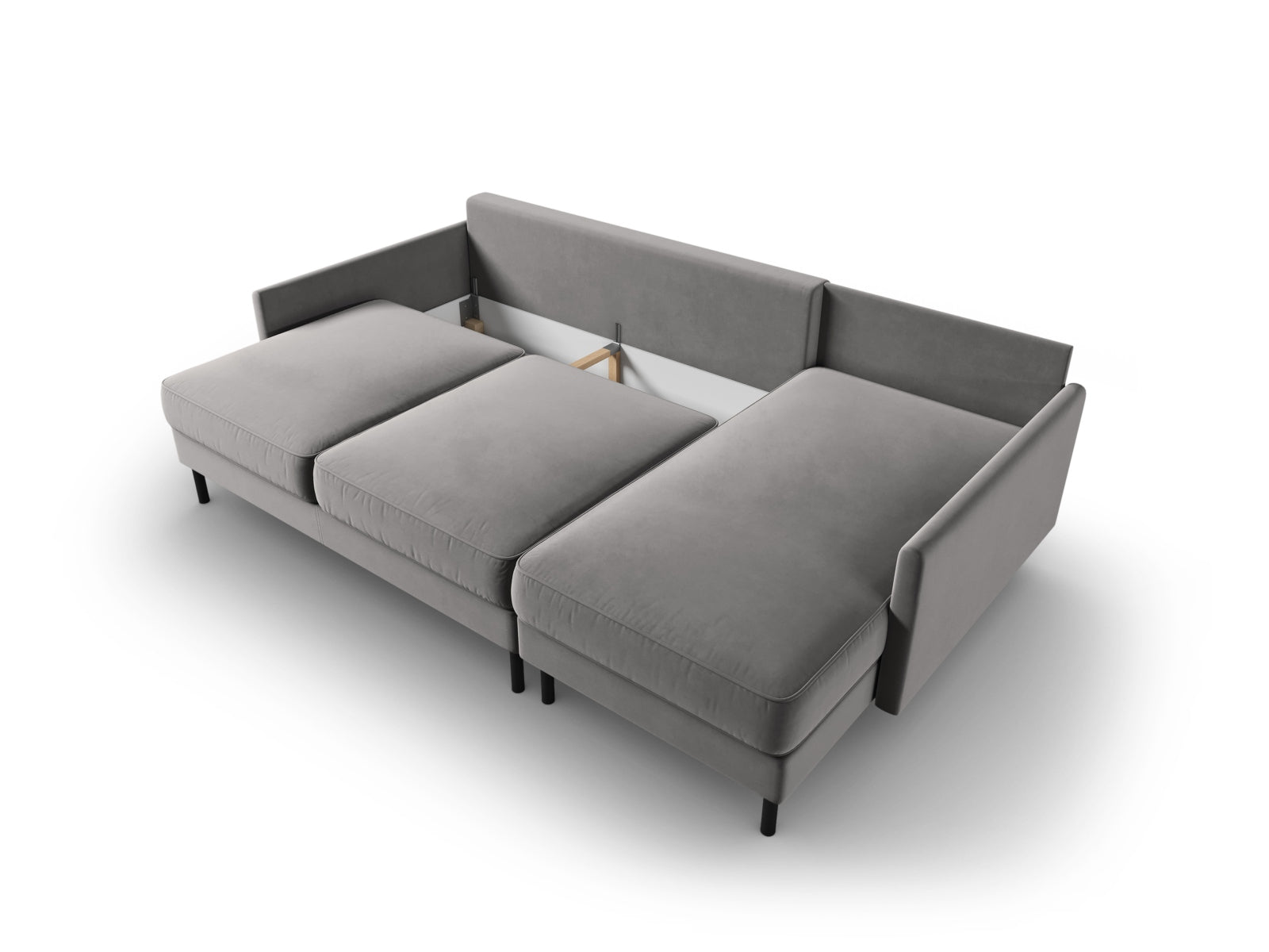 Elegantes Scott Velour Ecksofa in dezentem Grau, ideal für 5 Personen, mit cleverer Schlaffunktion und integriertem Stauraum.