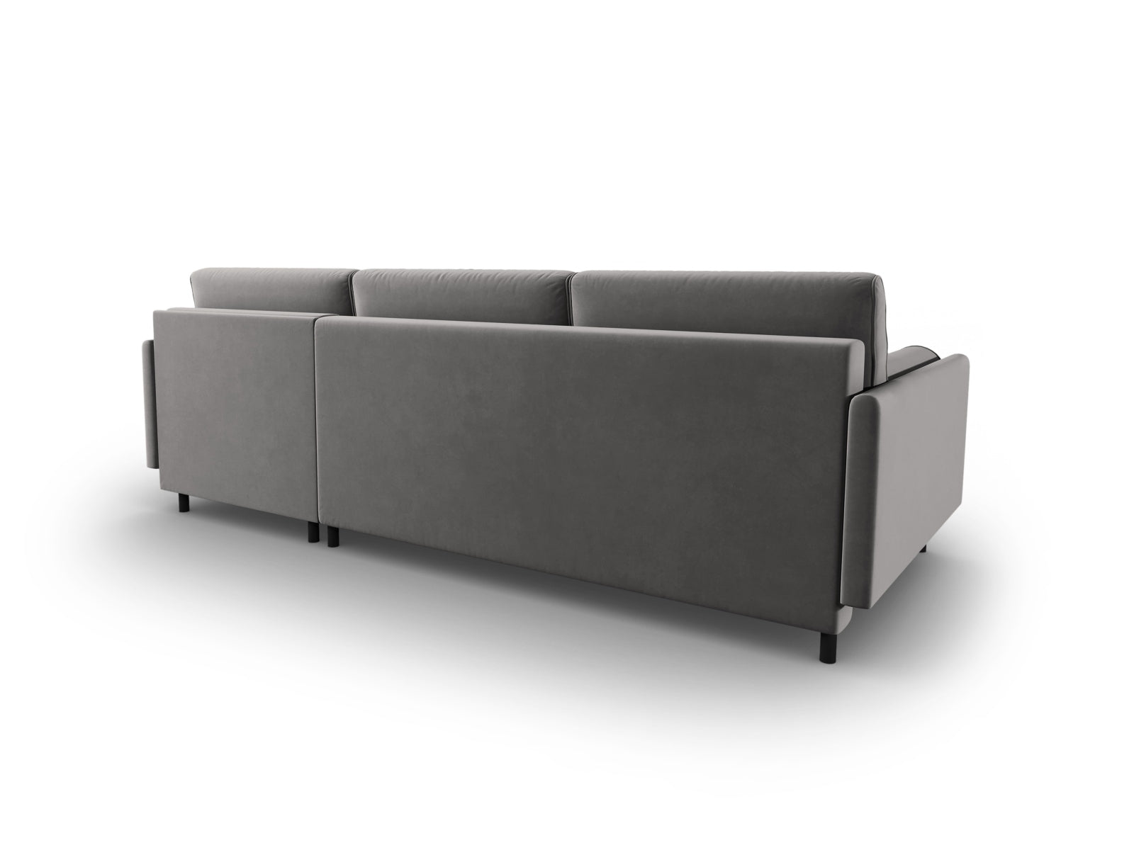 Stylisches Scott Velour Ecksofa in sanftem Grau, perfekt für 5 Personen, bietet praktische Schlaffunktion und Stauraum für zusätzlichen Komfort.