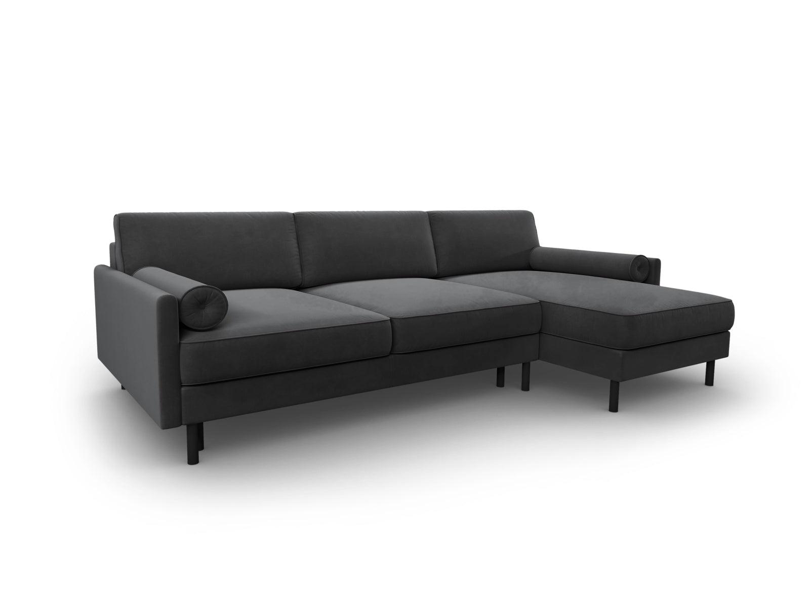 Modernes Ecksofa in Grau-Blau mit Velourbezug, 5-Sitzer, bietet Schlaffunktion und Stauraum für zusätzlichen Komfort und Stil.