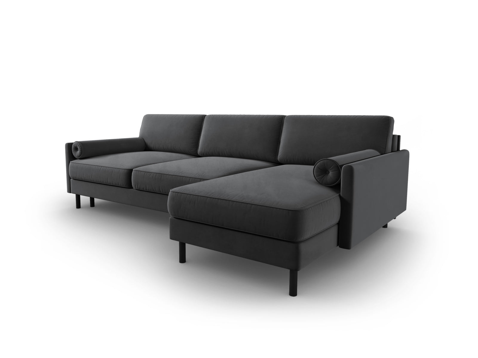 Elegantes Scott Velour Ecksofa in Grau-Blau, 5-Sitzer mit praktischer Schlaffunktion und integriertem Stauraum für vielseitige Nutzung.