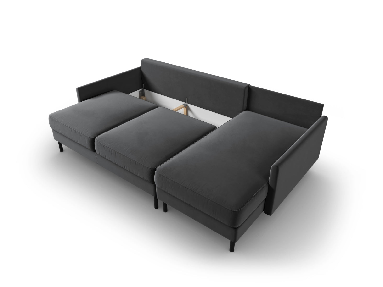 Elegantes Scott Velour Ecksofa in Grau-Blau, 5-Sitzer mit praktischer Schlaffunktion und integriertem Stauraum für zusätzlichen Komfort.