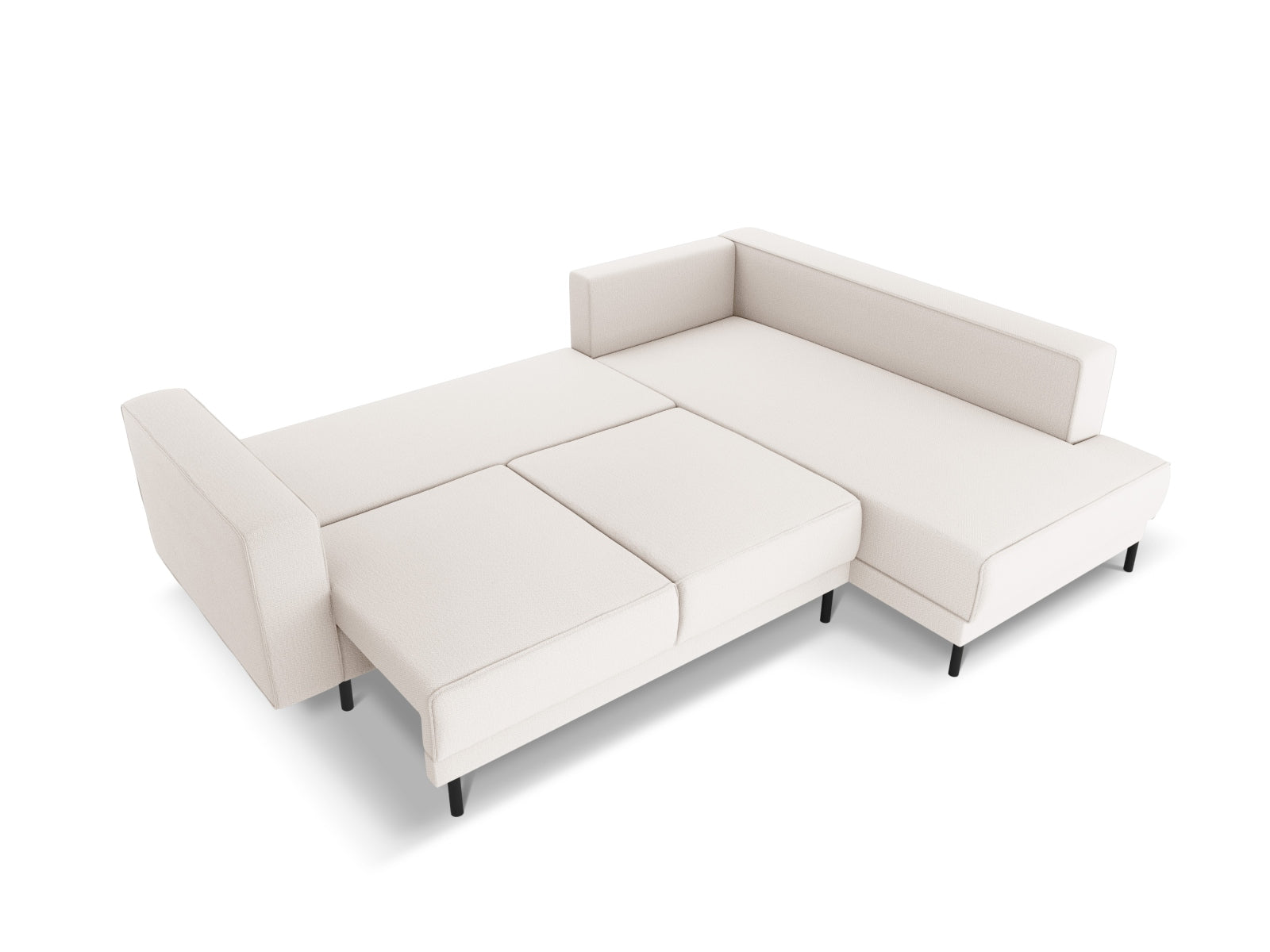 Stylisches Caro Ecksofa in sanftem Beige, 5-Sitzer mit cleverer Schlaffunktion, ideal für gemütliche Abende und spontane Übernachtungen.