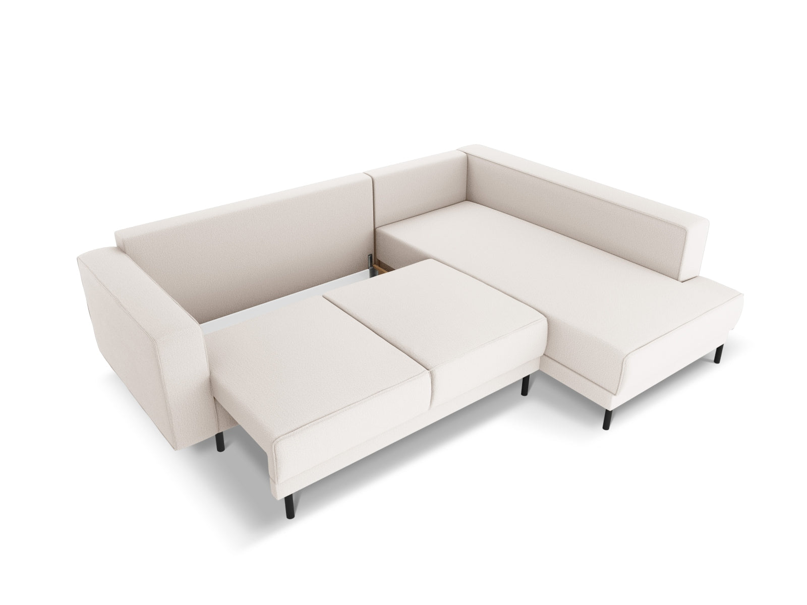 Elegantes Caro Ecksofa in hellem Beige, 5-Sitzer mit praktischer Schlaffunktion, perfekt für entspannte Abende und Gästeübernachtungen.