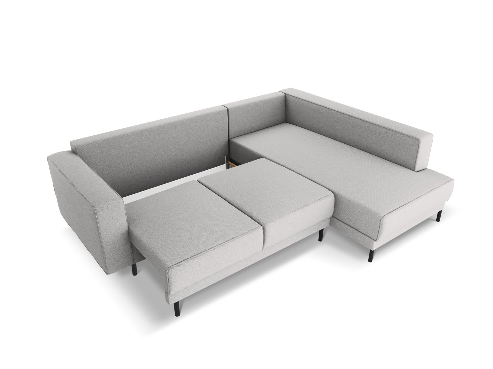 Elegantes Caro Ecksofa in Hellgrau, 5-Sitzer mit komfortabler Schlaffunktion, perfekt für gemütliche Abende und stilvolle Einrichtung.
