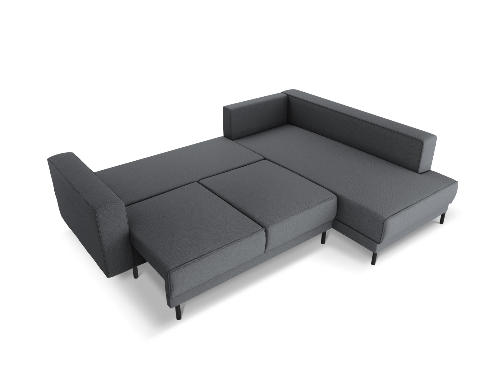 Modernes Caro Ecksofa in Dunkelgrau, 5-Sitzer mit praktischer Schlaffunktion, ideal für stilvolle Wohnräume und spontane Übernachtungen.