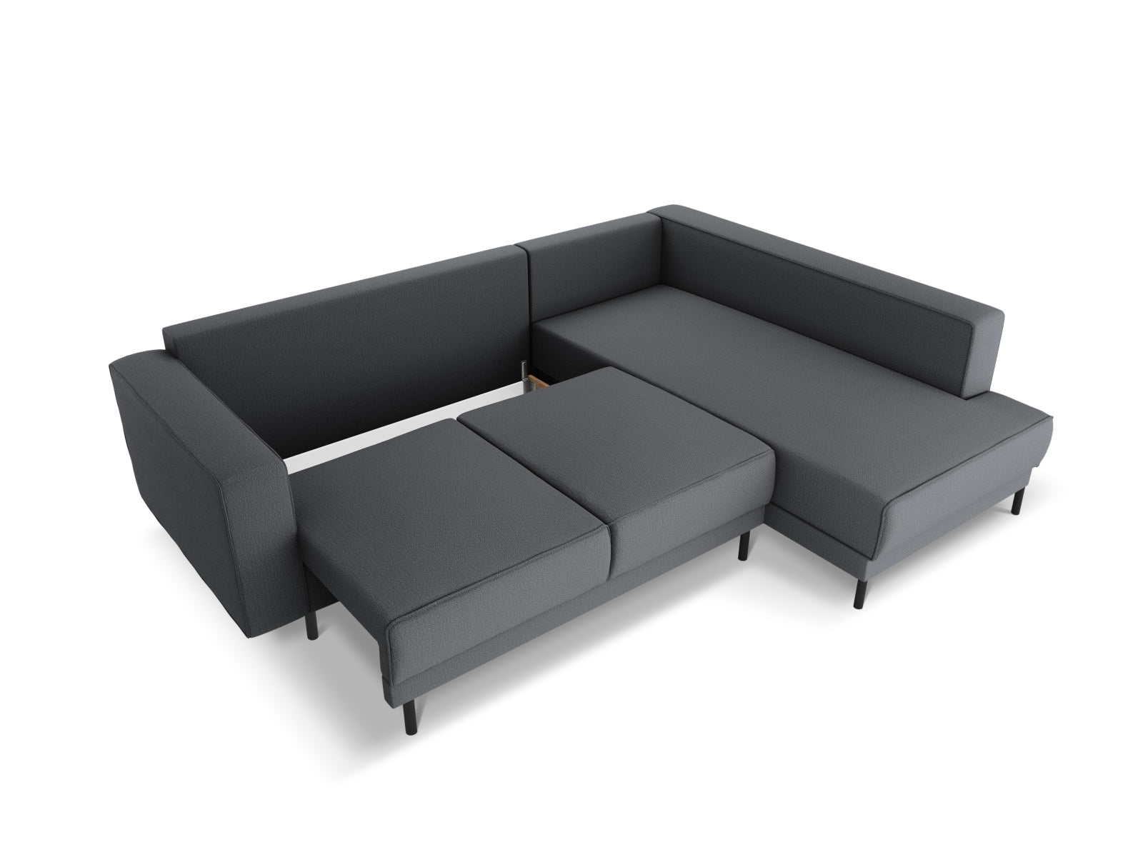 Elegantes Caro Ecksofa in Dunkelgrau, 5-Sitzer mit komfortabler Schlaffunktion, perfekt für gemütliche Abende und Gästeübernachtungen.