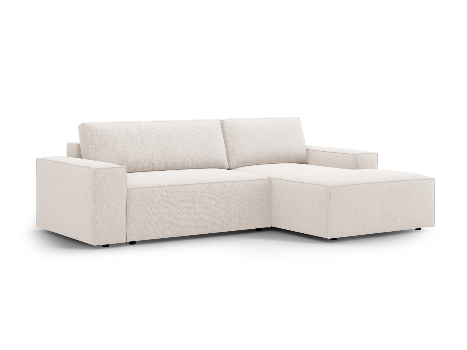 Modernes Jodie Ecksofa in hellem Beige, ausgestattet mit einer praktischen Schlaffunktion und Stauraum, perfekt für entspannte Abende.