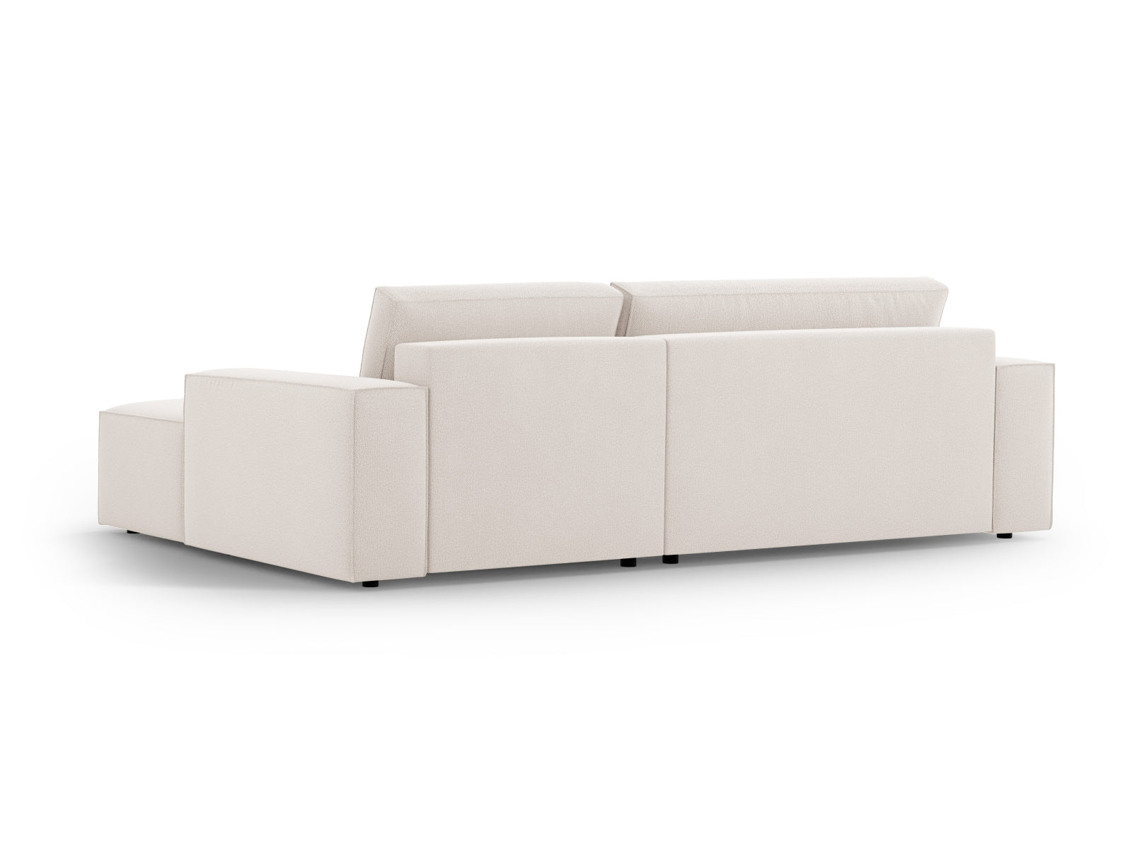 Stylisches Jodie Ecksofa in sanftem Beige, ideal für Gästeübernachtungen und mit praktischem Stauraum für Kissen und Decken.
