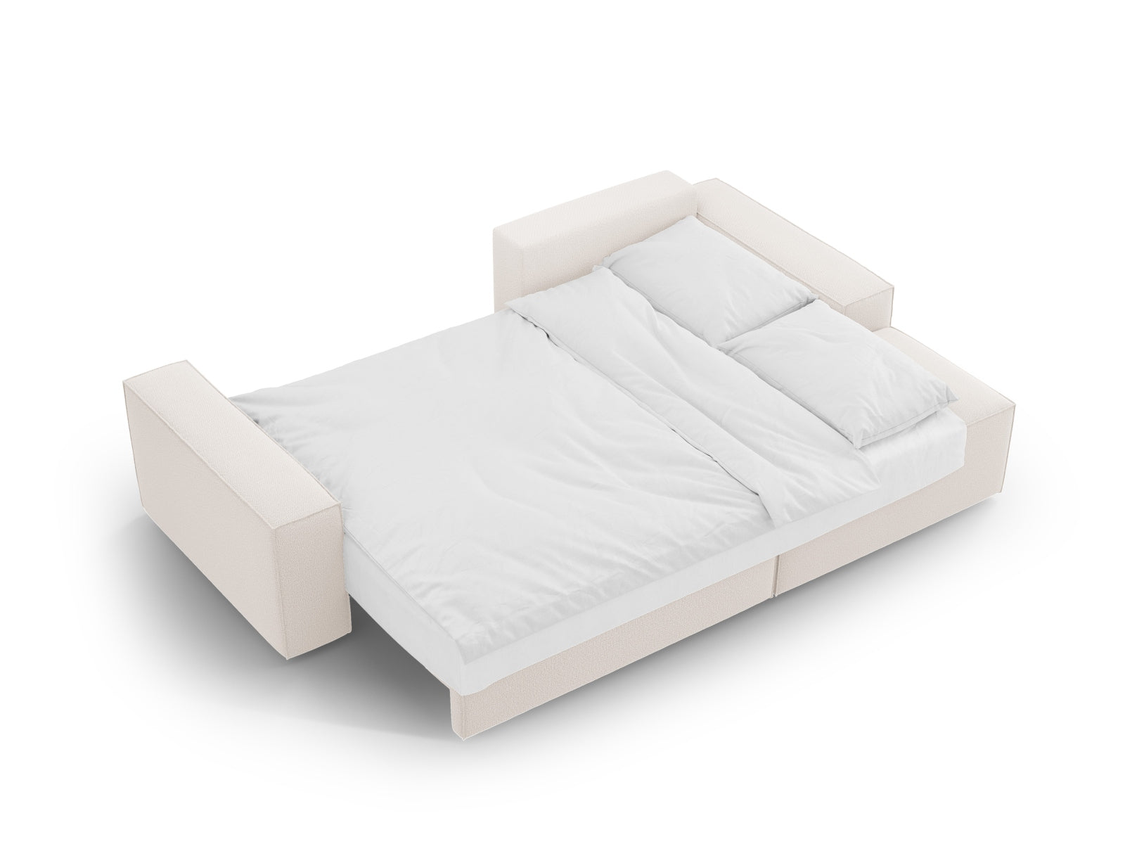 Beige Jodie Ecksofa mit praktischer Schlaffunktion und Stauraum, ideal für stilvolle Wohnräume und flexible Übernachtungsmöglichkeiten.