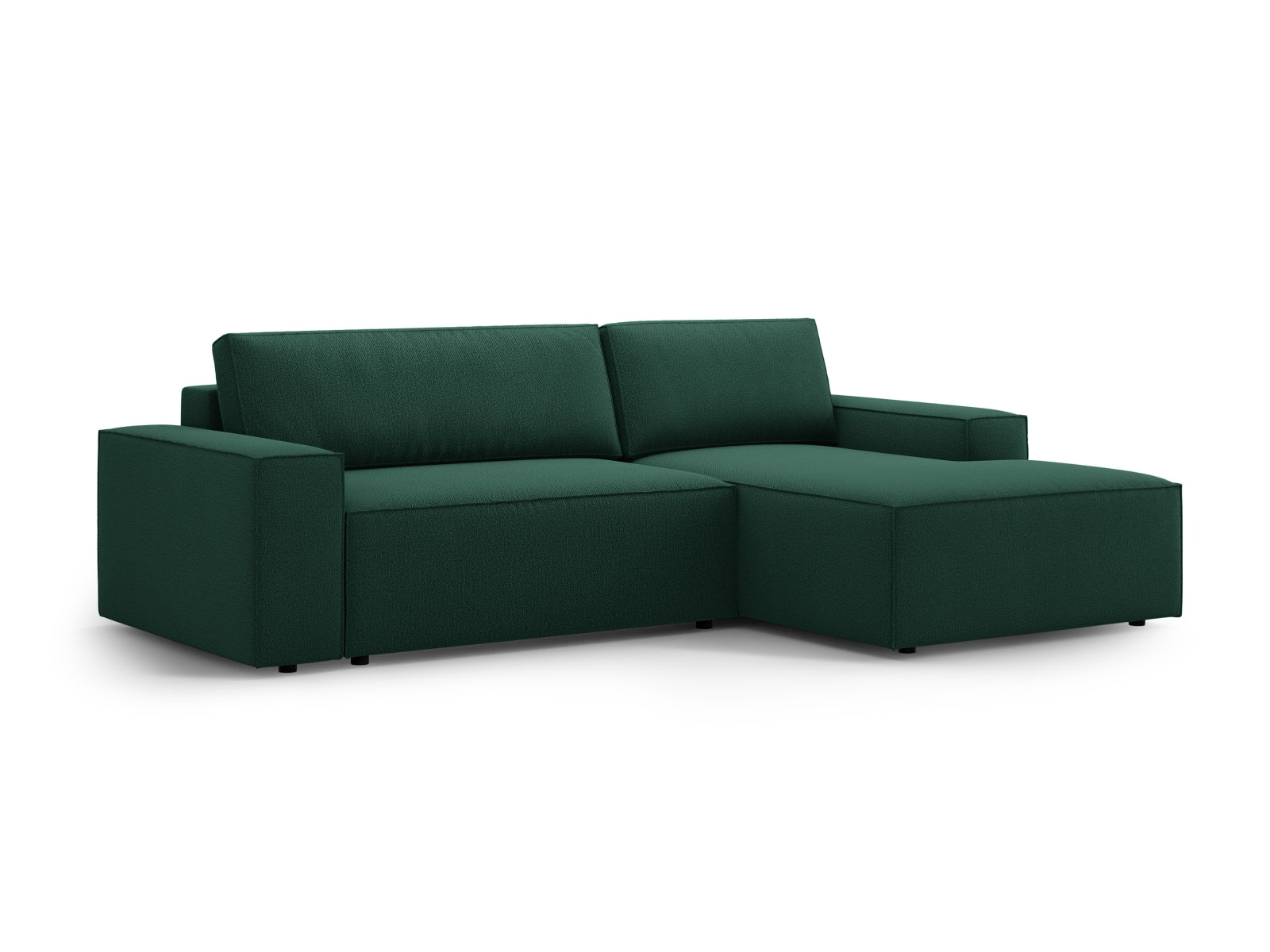 Modernes Jodie Ecksofa in trendigem Grün, ausgestattet mit Schlaffunktion und praktischem Stauraum, perfekt für entspannte Abende.