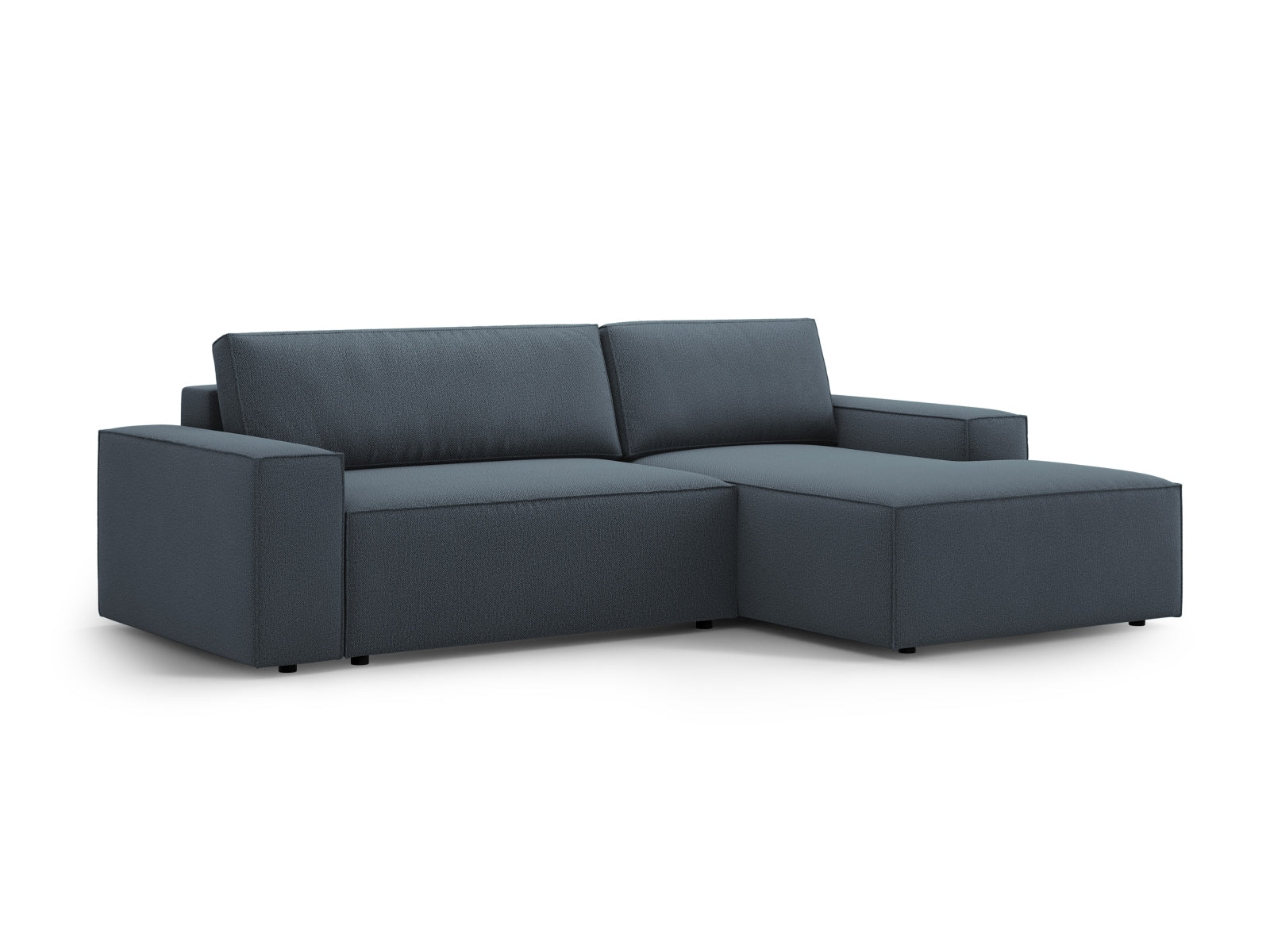 Modernes Jodie Ecksofa in stilvollem Blau, ausgestattet mit einer praktischen Schlaffunktion und Stauraum, perfekt für entspannte Abende.