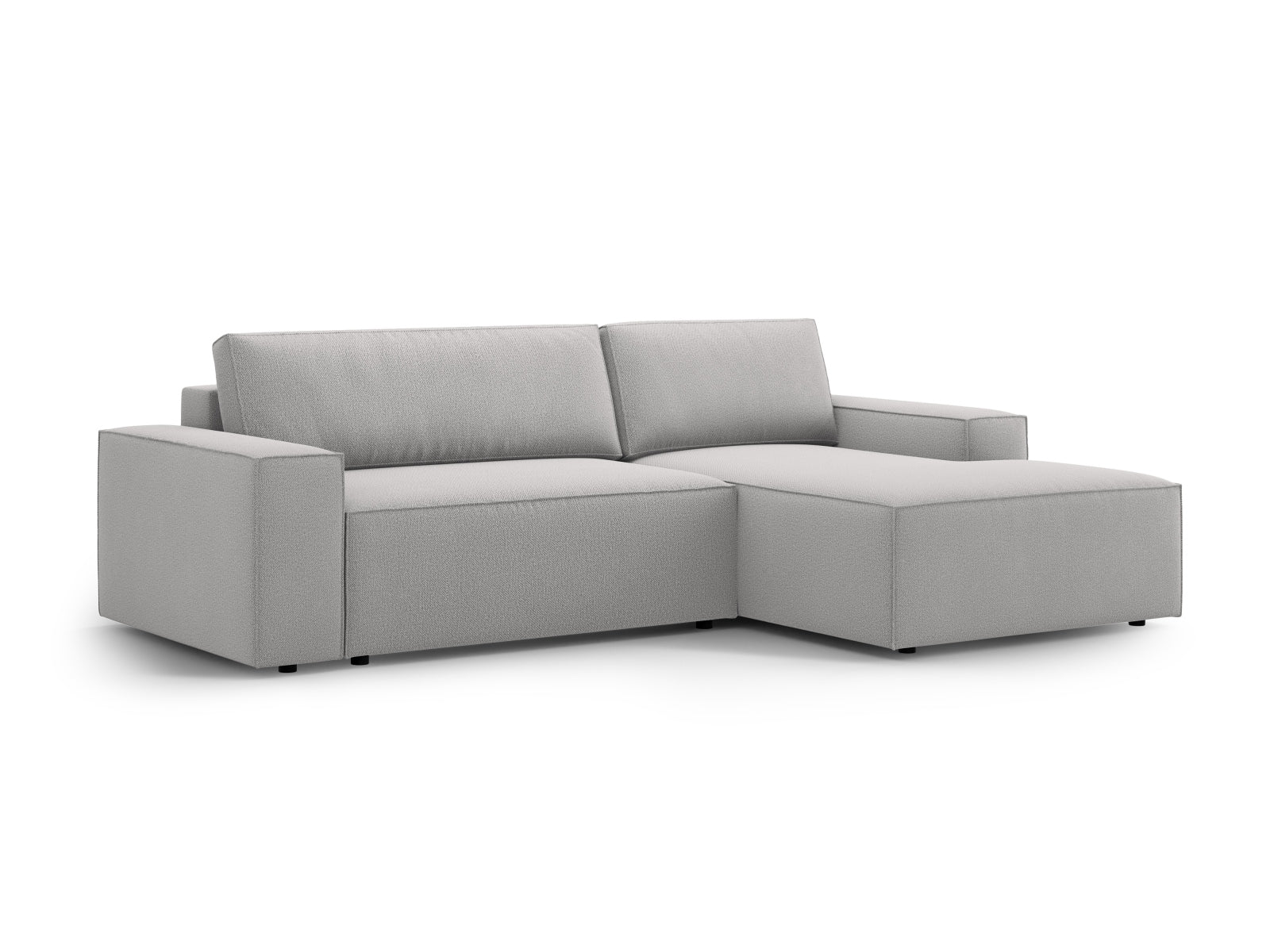Elegantes Jodie Ecksofa in hellem Grau, ausgestattet mit einer praktischen Schlaffunktion und Stauraum, perfekt für kleine Räume.