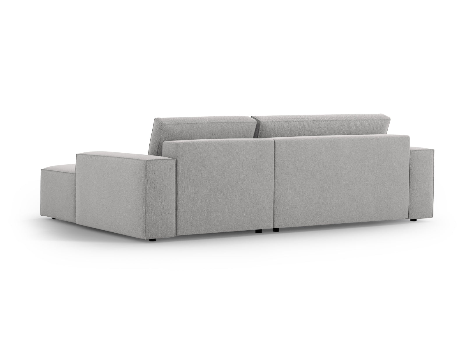 Modernes Jodie Ecksofa in sanftem Grau, ideal für Gästeübernachtungen und mit cleverem Stauraum für platzsparende Lösungen.