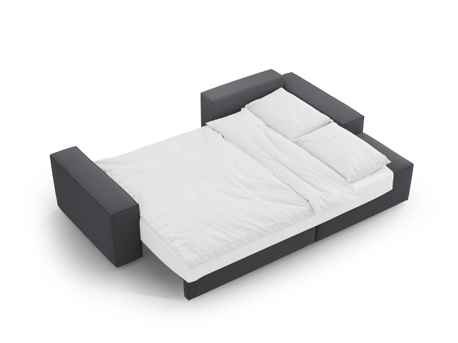 Modernes Jodie Ecksofa in elegantem Dunkelgrau, 3-Sitzer mit cleverer Schlaffunktion und integriertem Stauraum für zusätzlichen Komfort.