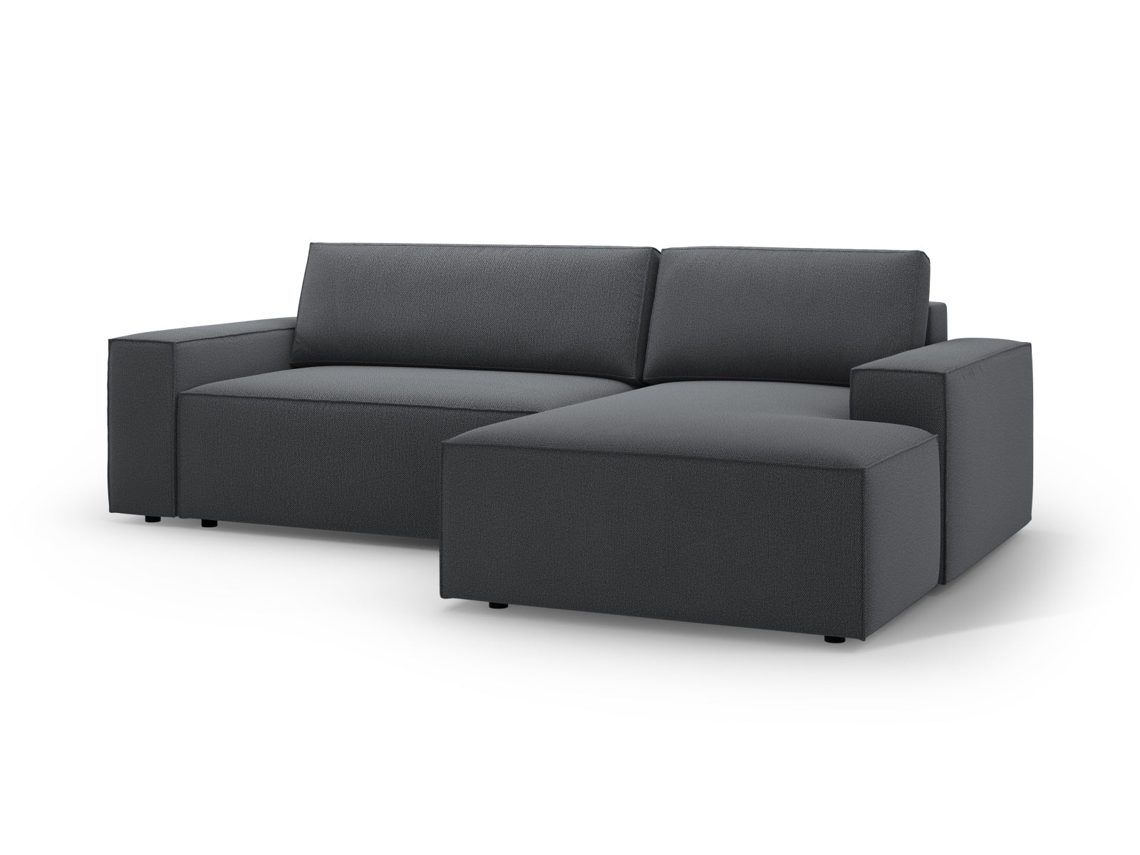 Stylisches Jodie Ecksofa in dunklem Grau, 3-Sitzer mit praktischer Schlaffunktion und Stauraum für eine optimale Raumnutzung.
