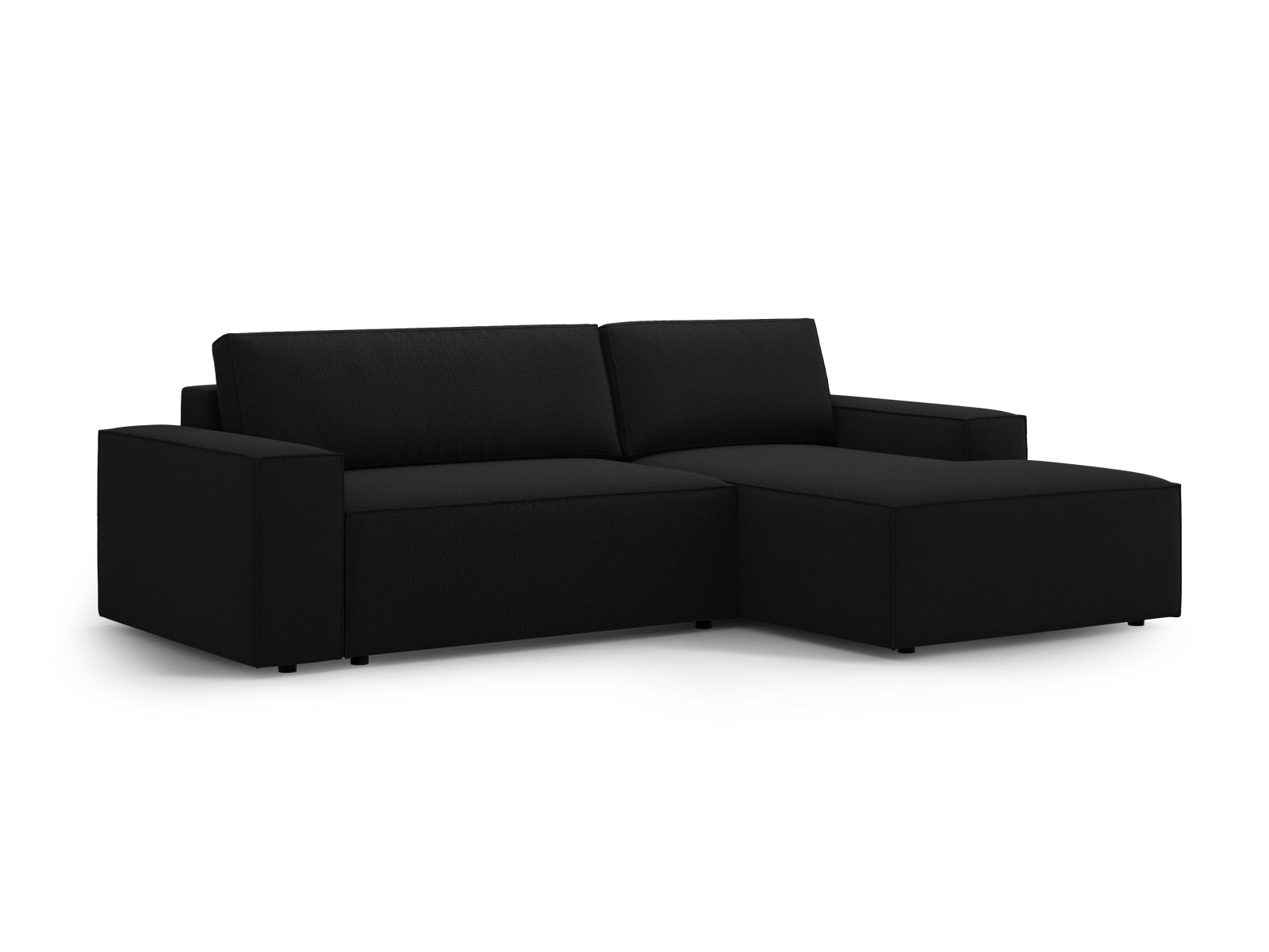 Modernes Jodie Ecksofa in Schwarz, 3-Sitzer mit praktischer Schlaffunktion und Stauraum, perfekt für entspannte Abende und Gäste.