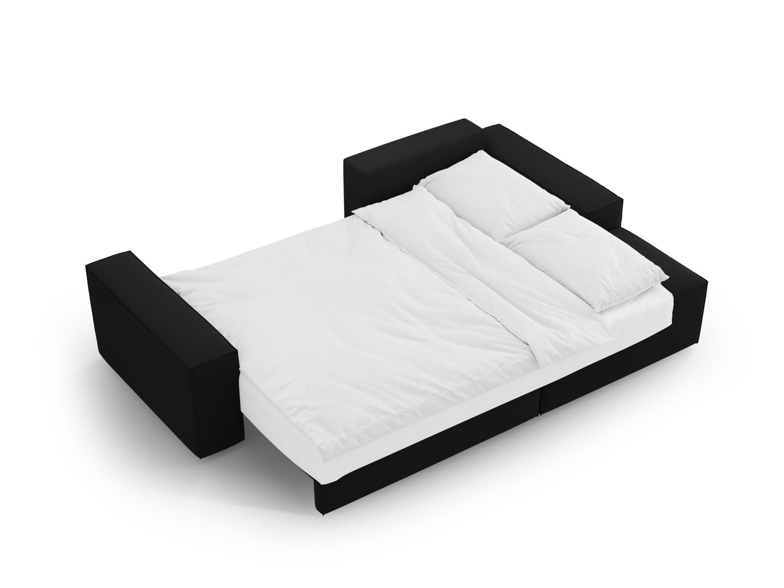 Elegantes Jodie Ecksofa in Schwarz, 3-Sitzer mit cleverer Schlaffunktion und integriertem Stauraum, perfekt für stilvolle Wohnzimmer.
