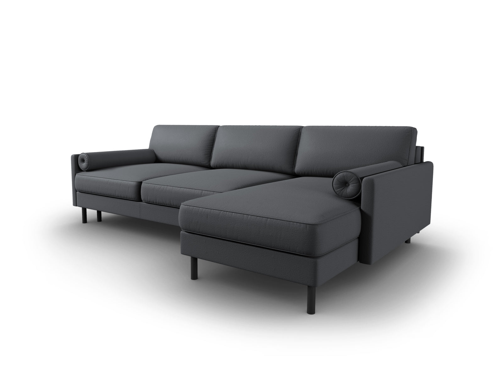 Modernes Scott Ecksofa in Dunkelgrau, 5-Sitzer mit cleverer Schlaffunktion und integriertem Stauraum, ideal für gemütliche Wohnbereiche.