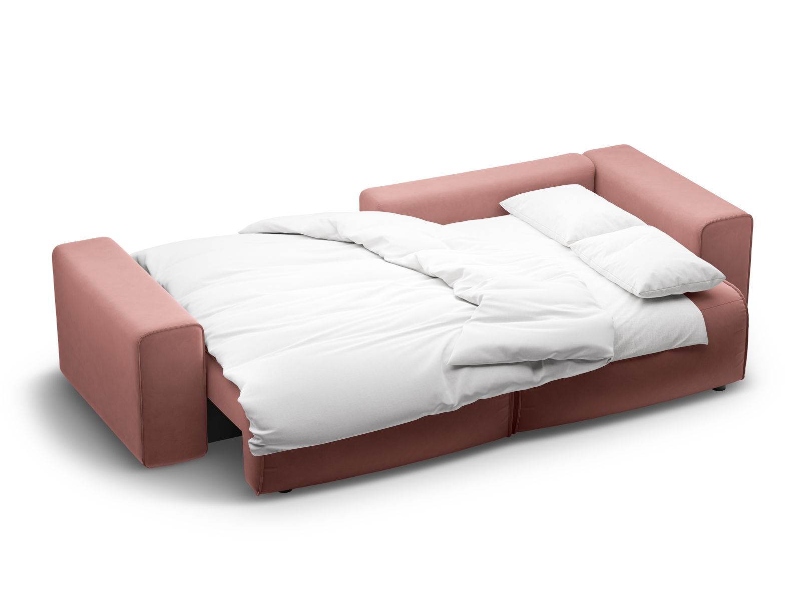 Modernes 3-Sitzer Ecksofa Victor in Pink-Paris, perfekt für kleine Räume, bietet Schlafgelegenheit und cleveren Stauraum.