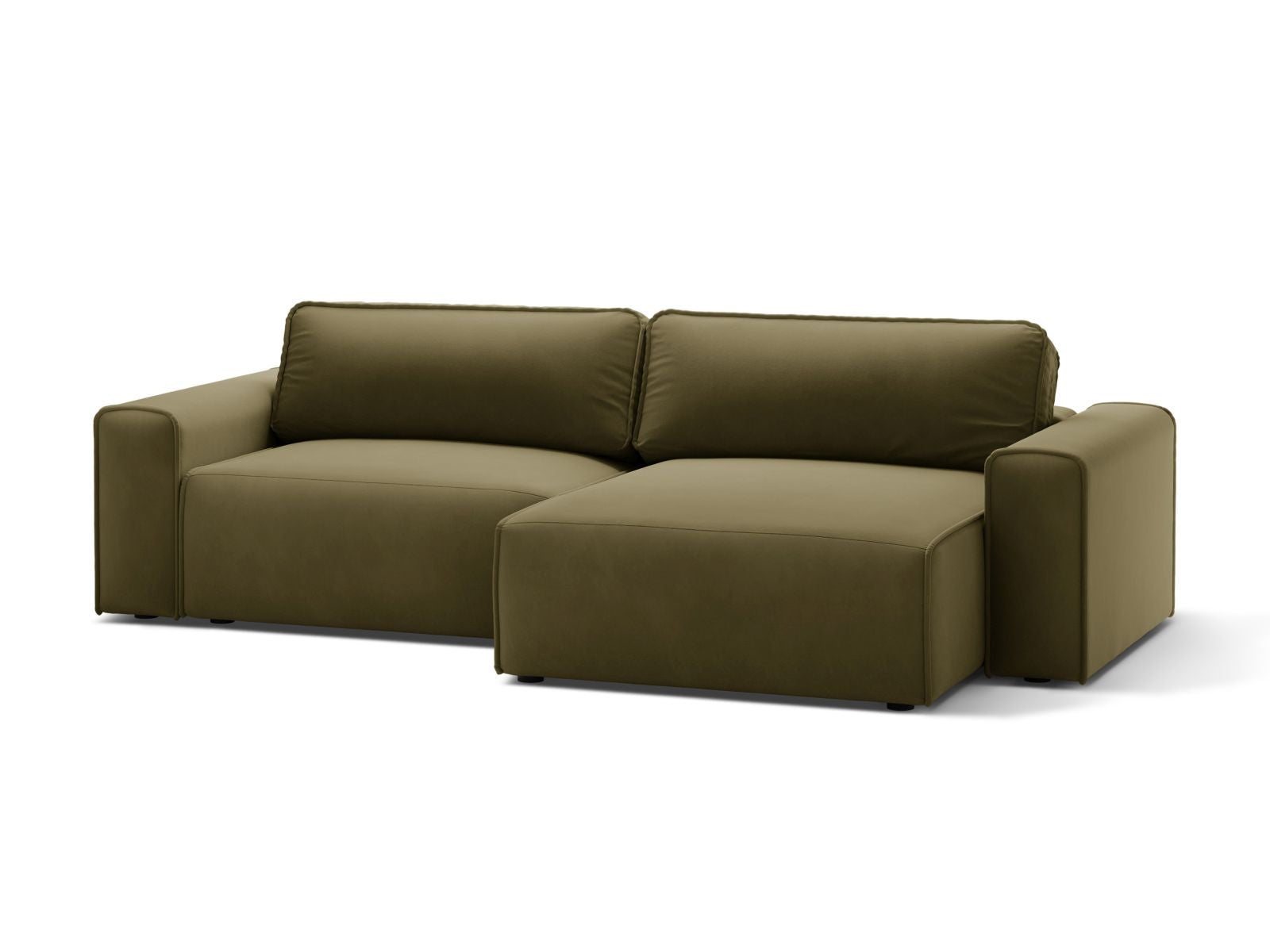 Elegantes 3-Sitzer Ecksofa Victor in Moss Green Melange mit praktischer Schlaffunktion und Stauraum, ideal für moderne Wohnräume.