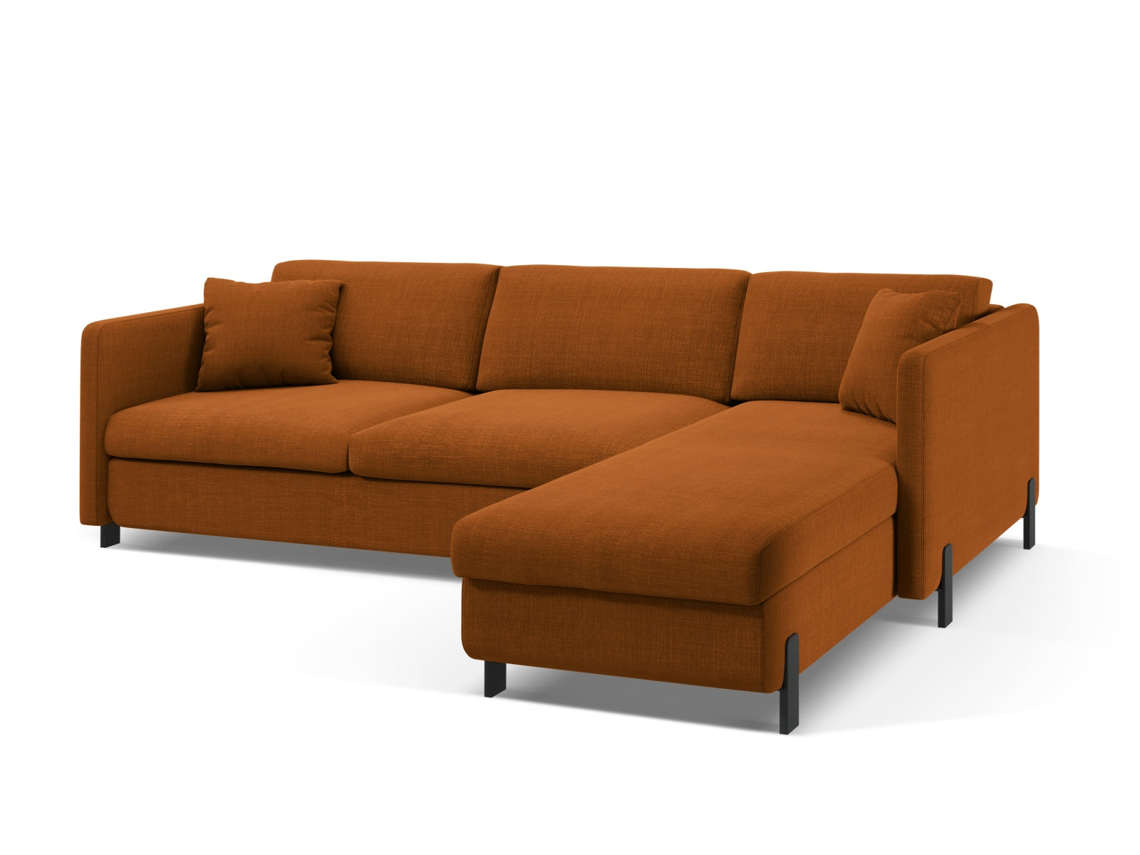 Stylisches Gloria Ecksofa in Brick-Bjorn, perfekt für Gästeübernachtungen und mit cleverem Stauraum für Kissen und Decken.