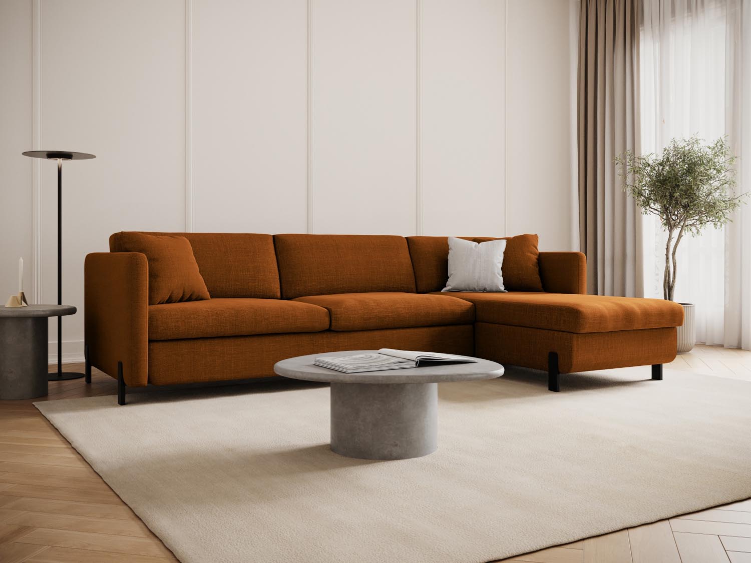 Gemütliches Gloria Ecksofa in Brick-Bjorn, ideal für entspannte Abende und als Schlafgelegenheit, mit praktischem Stauraum.