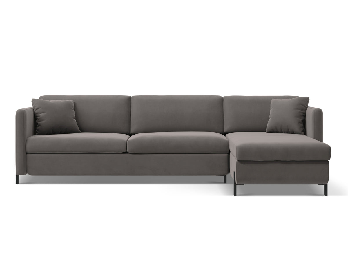 Gloria Velour Ecksofa rechts mit Schlaffunktion und Stauraum 4 Sitzer in Grey-Salvador präsentiert im Onlineshop von KAQTU Design AG. Bettsofa rechts ist von Micadoni