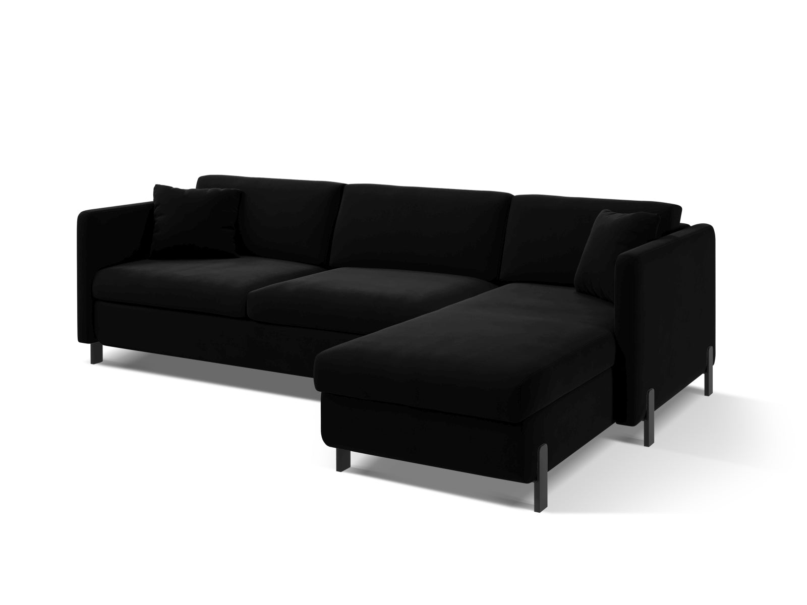 Entdecken Sie das elegante Gloria Velour Ecksofa rechts von Micadoni – ein 4-Sitzer mit Schlaffunktion, ideal für entspannte Abende und komfortable Nächte.