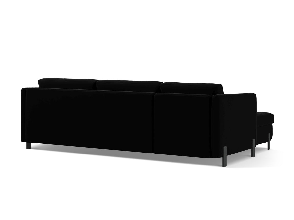 Gloria Velour Ecksofa rechts mit Schlaffunktion und Stauraum 4 Sitzer in Black-Salvador präsentiert im Onlineshop von KAQTU Design AG. Bettsofa rechts ist von Micadoni