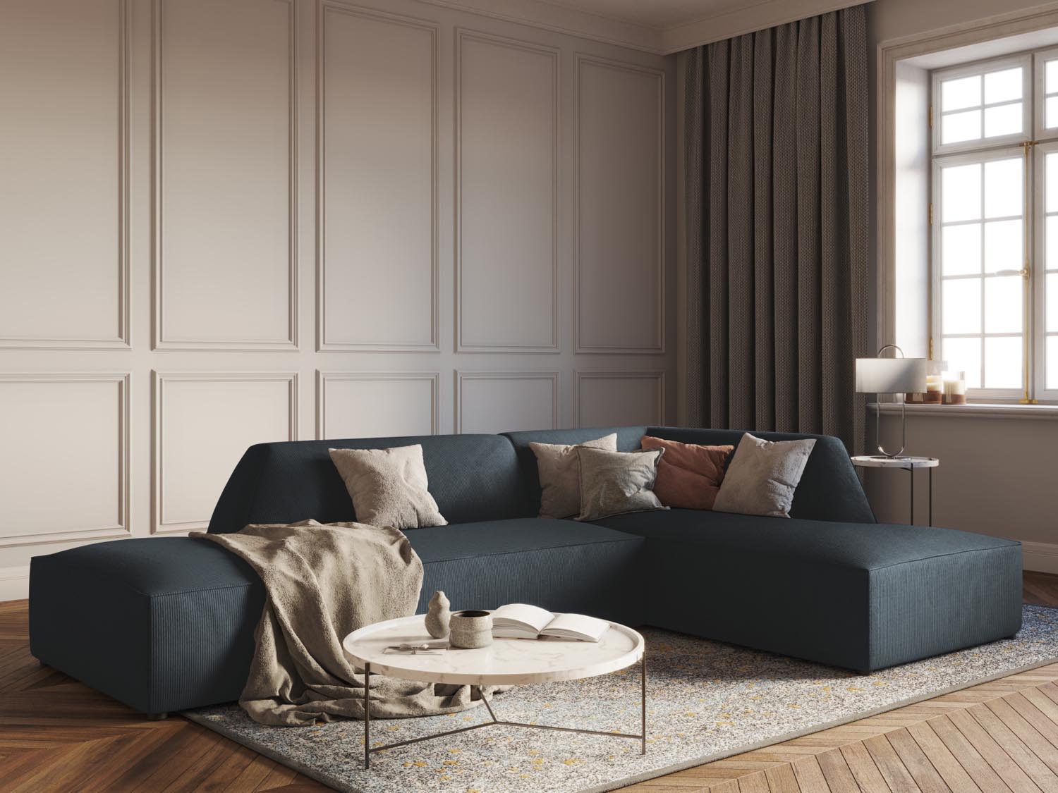 Stylisches Ruby Ecksofa in modernem Design, offen auf der rechten Seite, ideal für gemütliche Wohnräume. Perfekt für entspannte Abende.