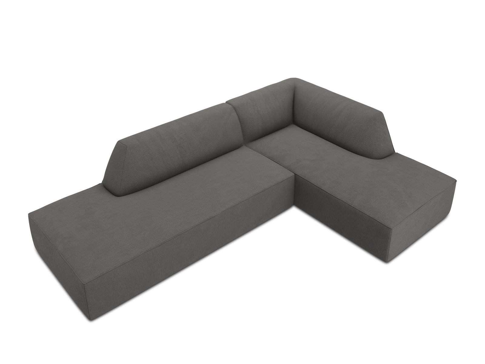 Stylisches Ruby Ecksofa in Dunkelgrau, 4-Sitzer mit offener rechter Seite, perfekt für gesellige Abende und modernes Wohndesign von Micadoni.