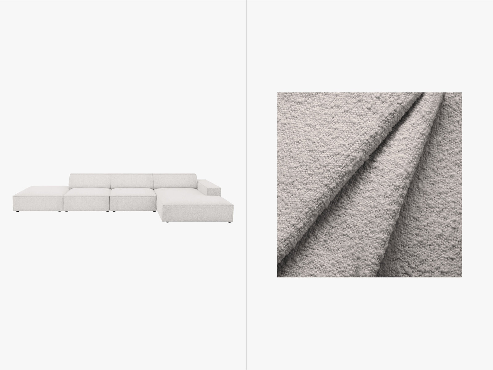 Jodie Boucle modulares Ecksofa rechts 5 Sitzer in Light Grey präsentiert im Onlineshop von KAQTU Design AG. Ecksofa rechts ist von Micadoni