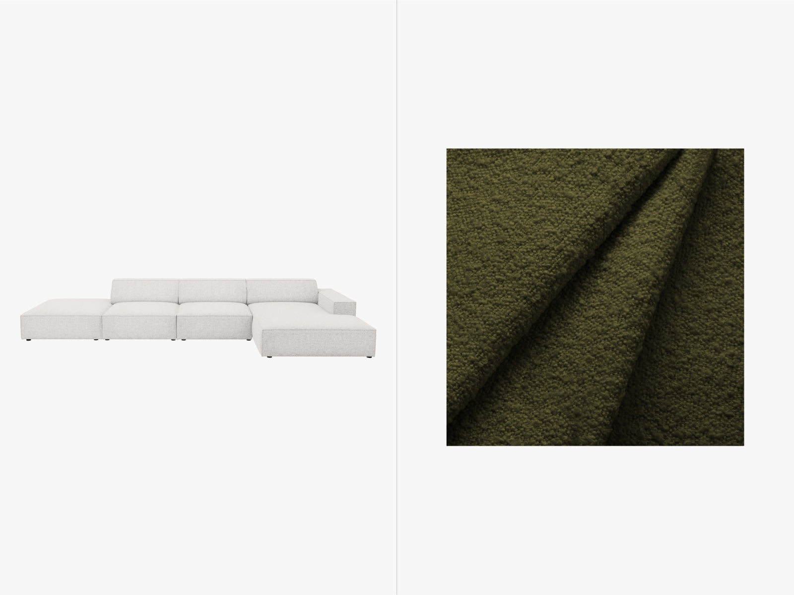 Modulares 5-Sitzer Ecksofa Jodie Boucle von Micadoni, stilvolles Design in sanften Farben, perfekt für moderne Wohnzimmer mit rechter Ecke.