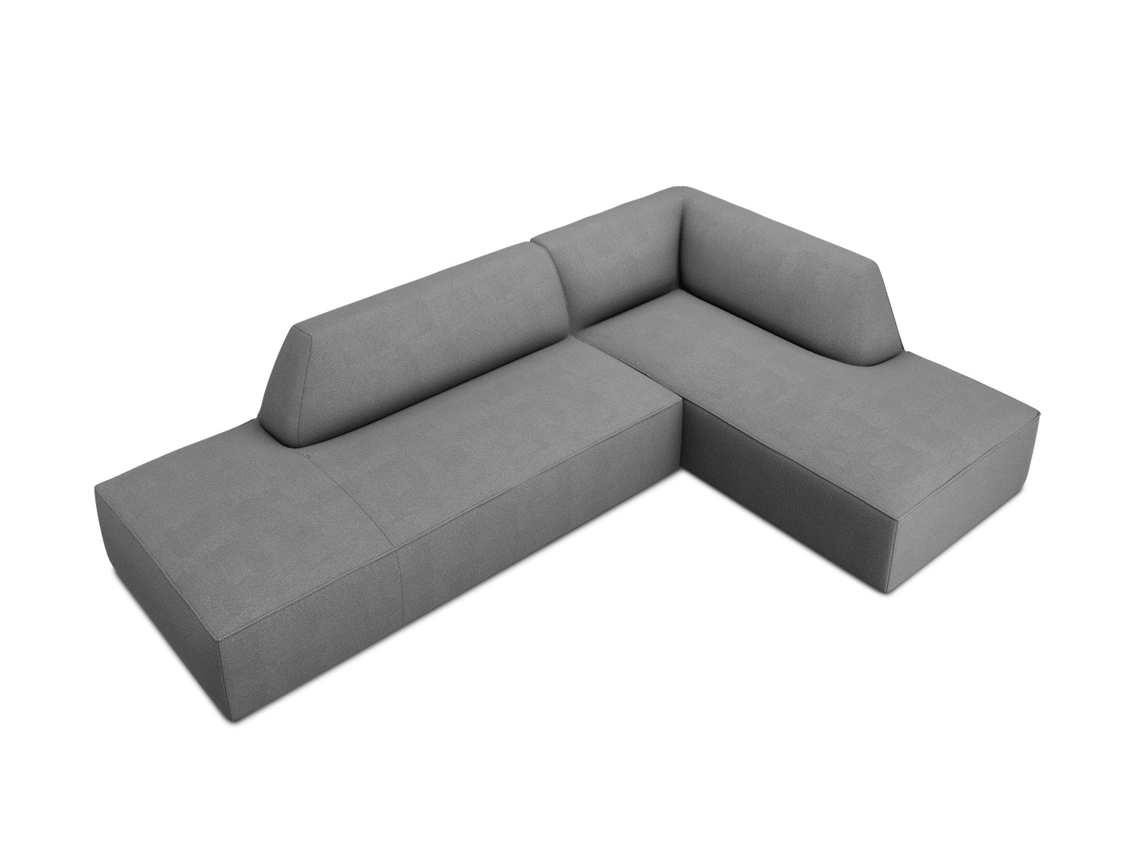 Stylisches Ruby Ecksofa in edlem Grau, perfekt für zeitgemäße Wohnzimmer. Modulares 4-Sitzer Design mit offener rechter Seite.