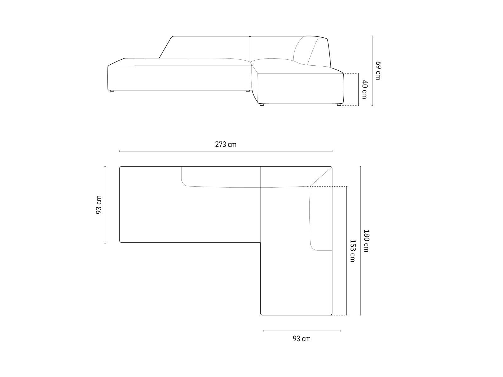Elegantes Ruby Ecksofa mit offenem Ende rechts, 4-Sitzer, perfekt für stilvolle und komfortable Wohnbereiche von Micadoni.