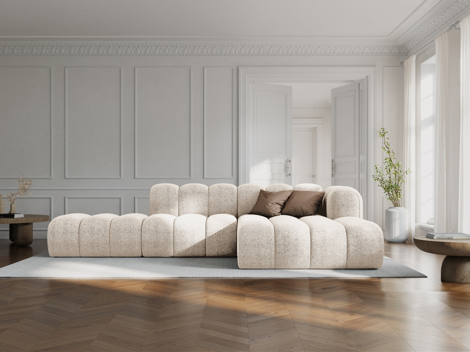 Entdecken Sie das stilvolle Lupine Ecksofa open rechts von Micadoni – ein 5-Sitzer, der modernes Design und hohen Komfort vereint.