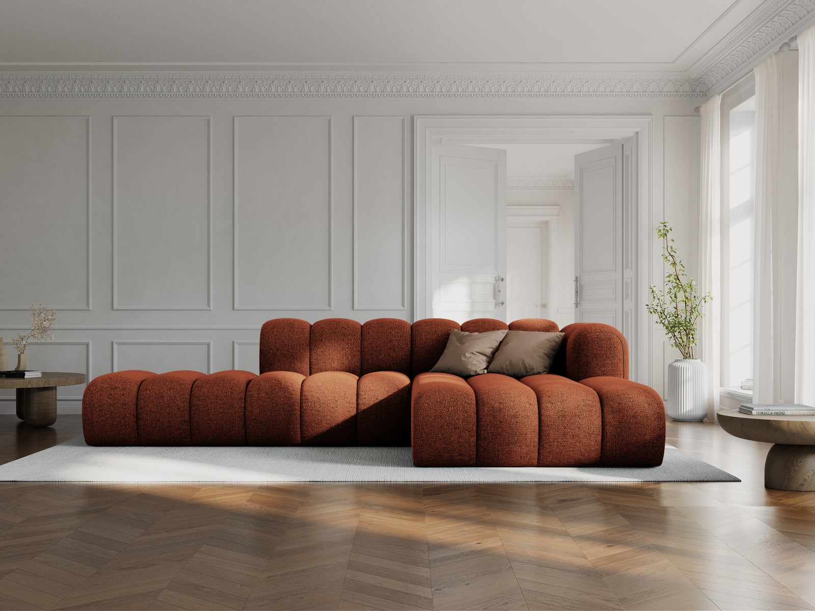 Entdecken Sie das stilvolle Lupine Ecksofa open rechts – ein 5-Sitzer von Micadoni, das modernes Design und hohen Komfort vereint.
