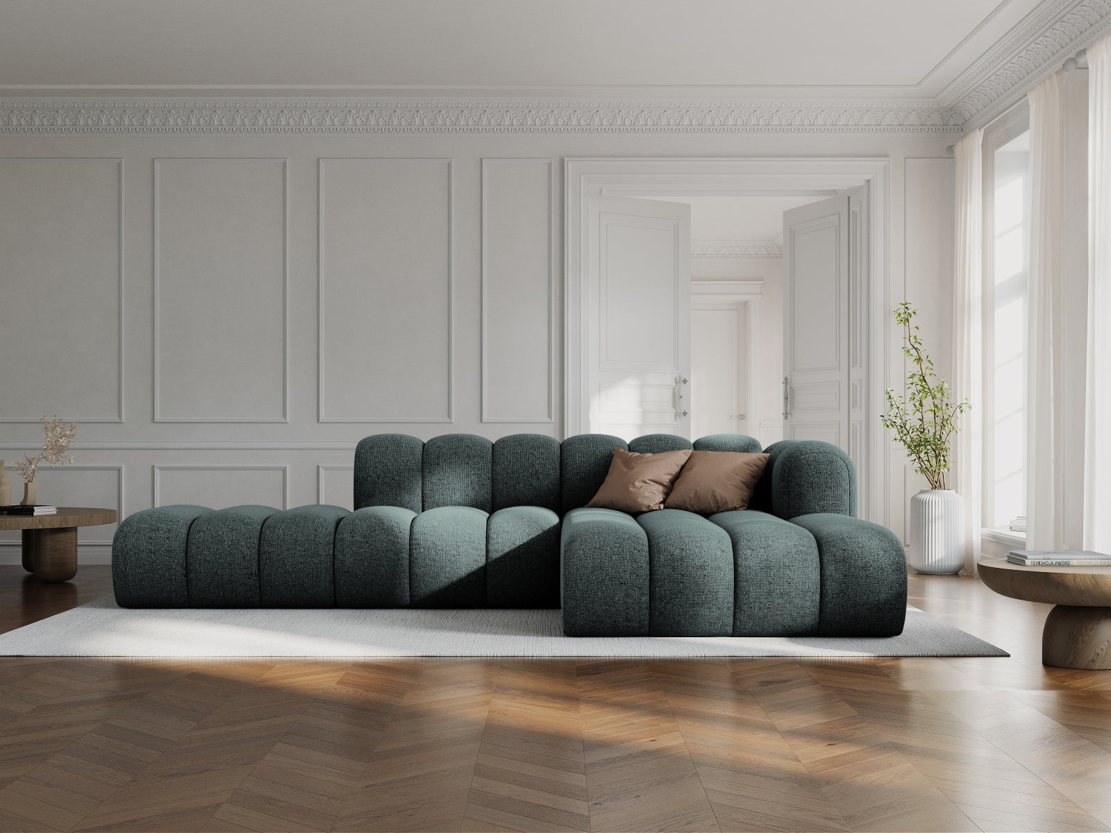Entdecken Sie das stilvolle Lupine Ecksofa open rechts von Micadoni – ein 5-Sitzer, der modernes Design und hohen Komfort vereint.